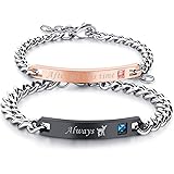 OIDEA 2pcs Stainless Steel Cubic Zirconia His Queen Her King Bracelets,Romantic Keep Me in Your Heart,CZ Love Charm Bangle Br