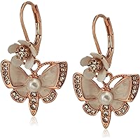 Betsey Johnson Women's Rose Gold and White Butterfly Drop Earrings