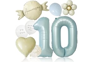deerzon くすみブルー 10歳 くすみカラー 数字 バルーン 誕生日 飾り付け 10点 セット 大きい 65cm くすみ ニュアンスカラー ナンバーバルーン バースデー 10