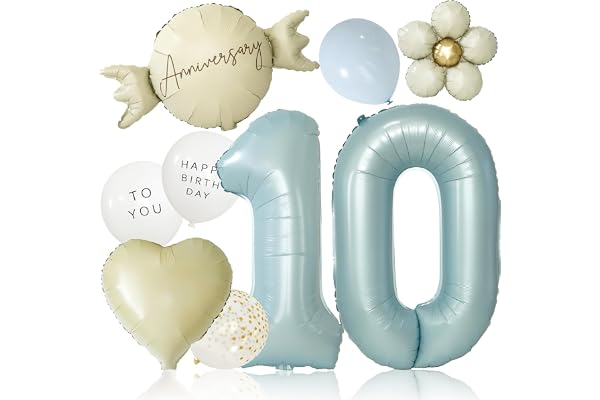 deerzon くすみブルー 10歳 くすみカラー 数字 バルーン 誕生日 飾り付け 10点 セット 大きい 65cm くすみ ニュアンスカラー ナンバーバルーン バースデー 10