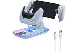 Mcbazel PS Portal Charging Station with 14 RGB Modes,Dual Dock Charger Stand for PlayStation 5 Controller & PS Portal Remote 