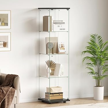 ガラスディスプレイキャビネット 強化ガラス棚板＋MDF製 転倒防止金具 ブラック Amazon.co.jp 最新リリース: ガラスディスプレイキャビネット の新着
