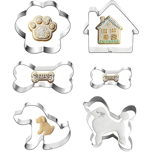 クッキー型 6個セット クッキー型抜き クッキーカッター ミニ 犬用クッキーカッター 可愛い DIY楽しい手作り 製菓用品 製菓道具 ベーキングツール 初心者 パーティーやギフトに最適 （異なるサイズの犬の骨が2本/犬の形が2本/ペットの足型が1本/