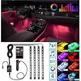 Ezonedeal 48 LEDs Car Interior Light Strip Kit, RGB Footwell Light, Music Sound Activated, Waterproof, Dimmable Underdash Lig