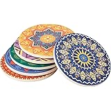 Lifver セラミックドリンクコースターセット、ストーンコースター、マンダラスタイルとドリームキャッチャーデザイン、6個セット