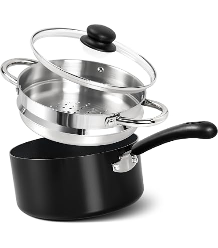 ROCKURWOK 3 QT Ceramic Nonstick Sauce Pan With Steamer & Wooden Handle - PFAS-Free, Induction Compatible (White) - View #5