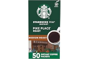Starbucks VIA Instant Coffee, Medium Roast Coffee, Pike Place Roast, 100% Arabica, 1 box (50 packets)