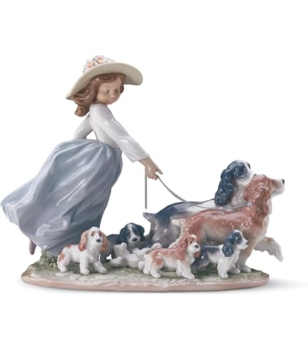 Cosmos Gifts 20928 Fine Porcelain Lady Walking Dogs Figurine, 7-7