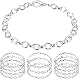 HOUSWEETY 12 Silver Plated Chain Bracelets Fit Clip on Charm 20cm(7-7/8")，Lobster Clasp Link Chain Bracelets for Men Women, M