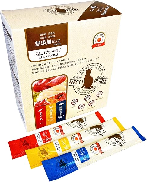 無添加ピュア 日本産 猫用おやつ ねこぴゅーれ PureValue5 バラエティボックス 60本入 (20本×3種) 鶏ささみ/まぐろ/海鮮ミックス リバードリパブリック - 1