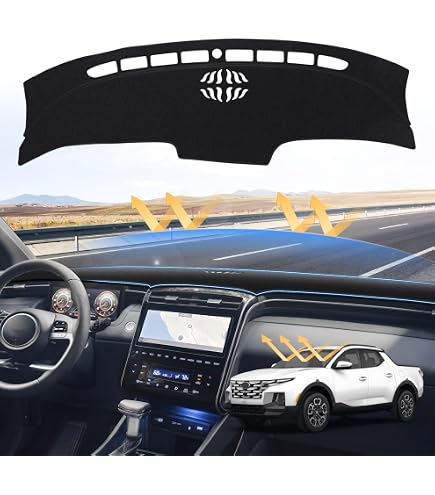 Black Leather Dashboard Cover Mat For Hyundai Santa Cruz 2022-2024 – Dash Protector