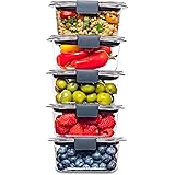 Rubbermaid (ラバーメイド) Brilliance (ブリリアンス) 食品保存容器 10点 蓋付き ランチ/食事の準備/料理の残り物用 食器洗浄機対応 1.3カップ 透明/グレー