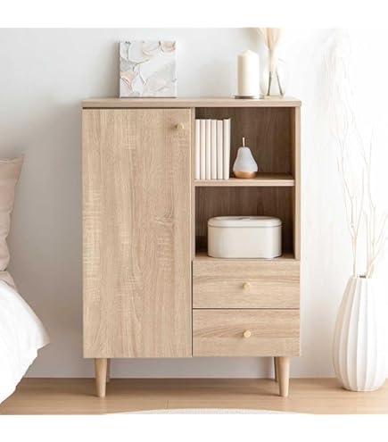 Amazon｜[ベルメゾン] キャビネット ローボード アルダー材 フラップ扉