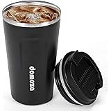 domoza タンブラー 蓋付き コーヒーカップ 魔法瓶 二重構造 真空断熱 ステンレスタンブラー 保温 保冷 持ち運び マグ ボトル(ブラック,380)