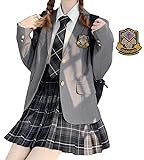 [JIURUN] 制服 セット レギュラーブレザー 衣装 軍服 森ガール ロリータ プリーツ スカート ブラウス 女装 服 ゴシック ドレス 女装 服 クリスマス ハロウィン 大きいサイズ かわいい (eセット, XL)