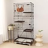 PETTOM 猫ケージ キャットケージ ケージ トイレ付き 幅82cm 2/3段 ペット 猫 キャットゲージ キャット タワー 収納 キャスター 付 脱走防止扉 頑丈 檻 ねこ ネコケージ コンパクト ハンモック 多頭飼い (三段（82*57*179