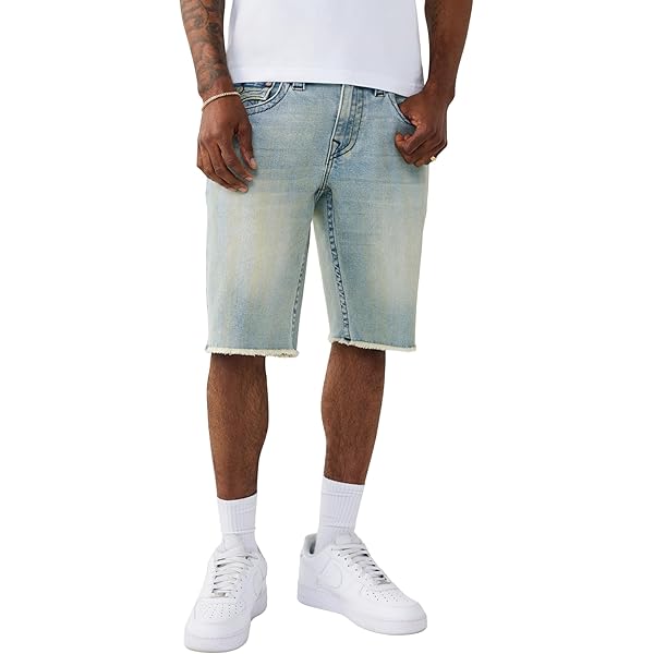 True Religion Men's Ricky Sn Flap Short Fray Hem with Fray Hem