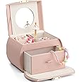 Vlando Kids Musical Jewelry Box for Girls with Drawer, Music Box with Ballerina and Stickers for Birthday Bedroom Decor, Pink