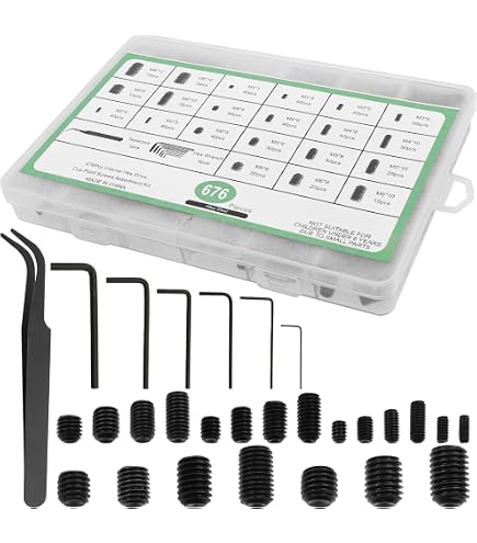Glarks 230-Piece Hex Grub Screw Set – 10 Sizes (3/8"x1/2" To 1/8"x3/16"), Class 12.9 Alloy Steel, Black, With 6 Hex Wrenches, In Storage Case