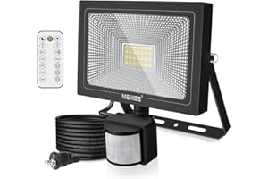 MEIKEE【2023年改良 リモコン操作】センサーライト 屋外 人感センサーライト 防犯ライト 20W 2500LM 投光器 常時点灯機能 無段階調光 PIR人感センサー 検出距離調整 昼白色6500K 超高輝度 駐車場 玄関灯 倉庫 屋内 町内の