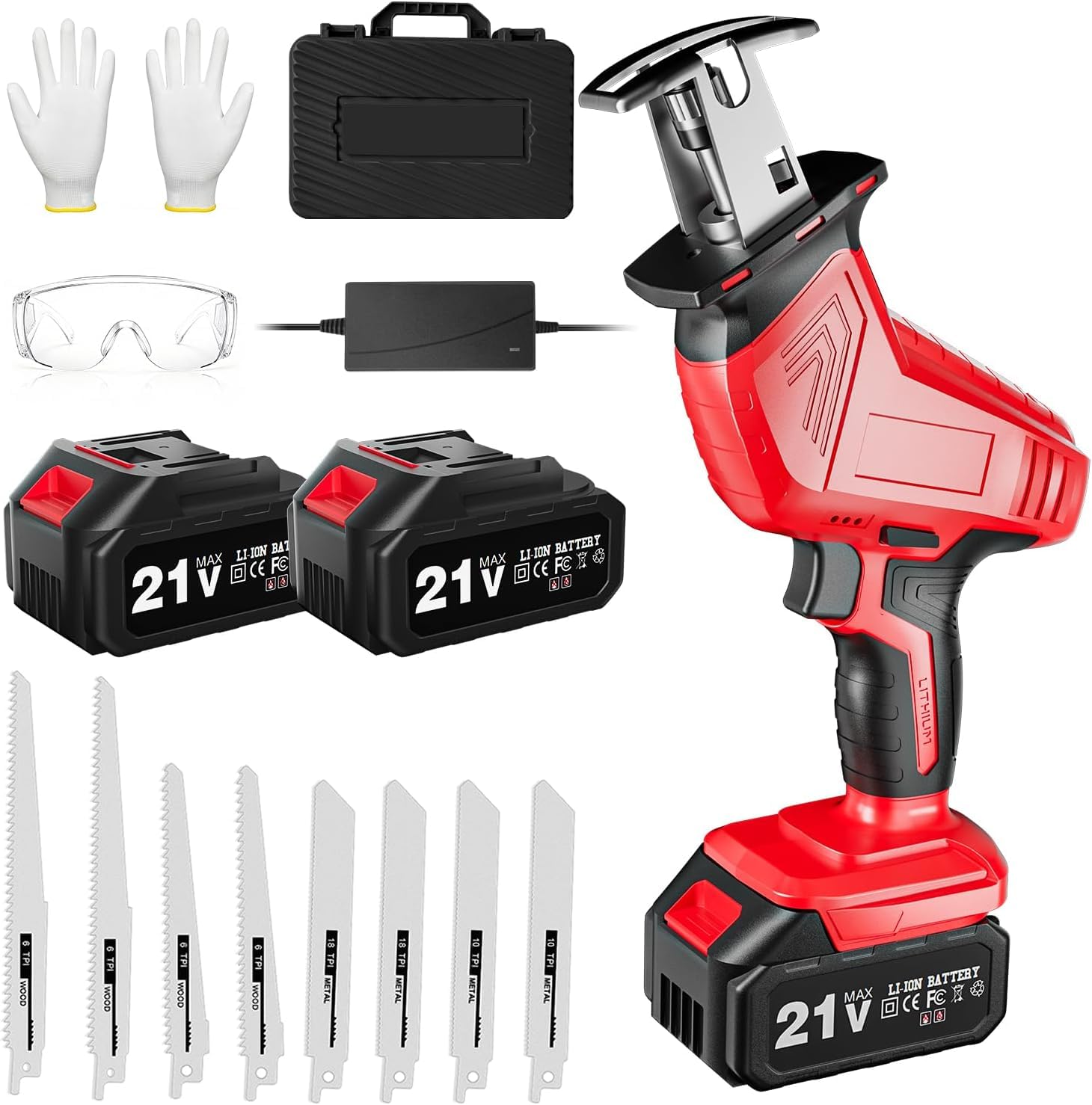 【Amazon限定セット】電動ノコギリ 充電式 レシプロソー 21V 3000回/分 2000mAhバッテリー2個 8枚替刃 高炭素鋼ブレード 軽量 小型 枝切り 木材・竹・金属切断 庭木剪定 粗大ごみ解体 日本語取扱説明書付