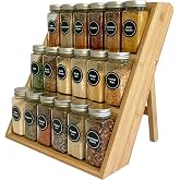 KirbyBear 3 Tier Bamboo Spice Rack Seasoning Jar Organizer Kitchen Shelf | bamboo spice rack keeps seasoning jars organised a