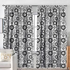 Amazon Nuomanan 寝室用カーテン 白黒 花柄のモザイク 古風な幾何学模様 光学効果 ブラックホワイト 遮光 断熱カーテン 54 W X 84 L シャワーカーテン ホーム キッチン オンライン通販