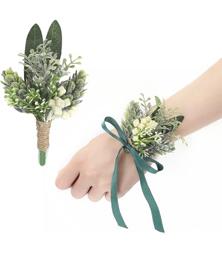 Yokoke Handmade Artificial Succulent Corsage Wristlet - 6 Piece Set, Realistic Berry & Green Plants For Weddings - View #6