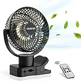 【2022夏 360度自動首振り】キャンプ 扇風機 クリップ 卓上 吊り下げ 10000mAh USB充電式 リモコン付き 静音 小型 風量調節可能 LEDライト搭載 アウトドア 黒 AWANFI
