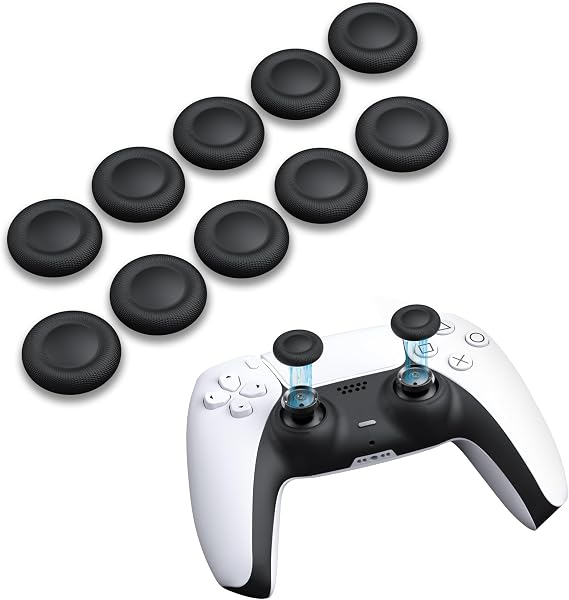 NEWDERY PS5 コントローラー 交換用スティックキャップ 10個キット PS4 コントローラー/PS5 コントローラー/PS5 コントローラー Edge ハンドル 交換用ジョイスティックキャップ 周辺機器 ホコリ防止 全面保護 快適なグリップ 取り付け簡単 ブラック - 1