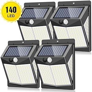 【2019最新改良版】センサーライト ソーラーライト 140LED屋外照明 防犯 防水 LEDライト 四面発光 ZEEFO 両面テープ付き シングルモード 自動点灯 太陽光発電 屋外/玄関/駐車場 4セット