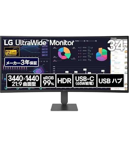 Amazon.co.jp: 34U650A-B.AJL 34型 WQHD (3440x1440) 3800R曲面型 IPS