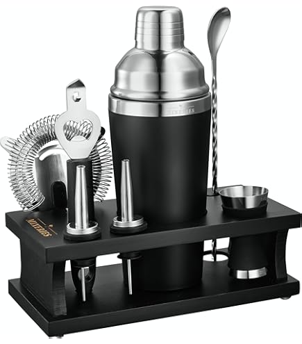 JNWINOG 12-Piece Gold Cocktail Shaker Set – Stainless Steel Bartending Kit With Bamboo Stand