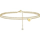 Ursteel Ankle Bracelets for Women, 14K Gold Plated Dainty Layered Heart Initial Anklets for Women Teen Girls