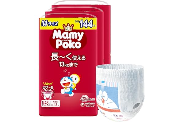 【パンツ Mサイズ】マミーポコ 大きめで長~く使える パンツ ドラえもん オムツ 6~13kg 144枚【Amazon.co.jp限定】