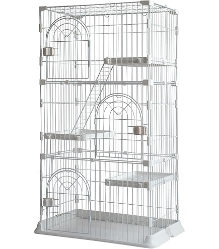 Amazon.co.jp: 猫 ケージ 3段 スリムキャットケージ ホワイト 多頭飼い