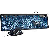 Rii キーボード マウスセット 有線 薄型 静音 ３色 LEDバックライト 108キー 日本語配列 3階段DPIマウス 有線 キーボード
