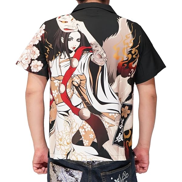Amazon.co.jp: 抜刀娘 バットウムスメ 絡繰魂 和柄 アロハシャツ 半袖