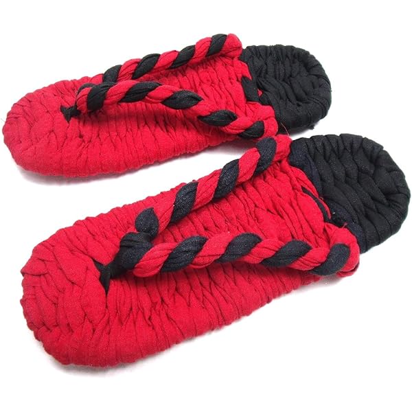 布ぞうり Amazon | [わらじぐみ] ひも付き布ぞうり 赤総柄 （KJ-19） L