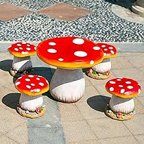 キノコ　テラス用テーブル＆チェア4脚　5点セット ガーデンチェア 屋外  庭 キノコ テラス用テーブル＆チェア4脚 5点セット ガーデンチェア