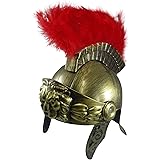 ローマンヘルメット 赤い羽根付き - ギリシャのグラディエーターコスチュームヘルメット - トロイアリージョンヘルメット ワンサイズ