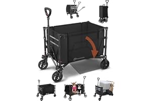 Housolution キャリーワゴン 大容量120L 耐荷重100kg アウトドアワゴン 折り畳み式キャンプカート ワンタッチ収束式 自立収納 静音 キャンプ/砂浜/釣り/引越し/買い物/ゴミ出し 収納カバー付き