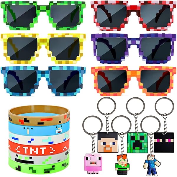 8-Bit Pixel Gamer Sunglasses 3 Pack - UV Protection Retro Style Glasses For Parties & Everyday Wear