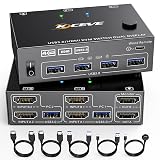 KCEVE HDMI デュアルモニター KVMスイッチ、2PC系統入力、4K@60Hz、EDIDエミュレーション搭載、USB3.0ポート×4