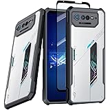 Guizzcg Asus ROG Phone 6/6 Pro/6D 用 ケース クリア カバー 手机壳 ソフトTPU バンパー + アクリル 透明 バックシェル 二層耐震保護カバー ミリタリーグレードのエアバッグ 耐衝撃 黄ばみなし [1ガラスフィル