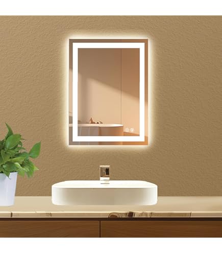 Amazon｜LEDライト付き壁掛けバスルームミラー、曇り止めメイクアップ