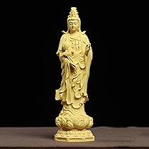 Amazon｜柘植・ツゲ（黄楊）木彫西方三聖仏像【 観音菩薩