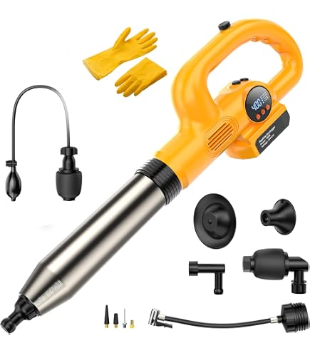 Dinftin Electric Toilet Plunger – Cordless High Pressure Drain Unclogger, 6 Bar (87 PSI), Safe Portable Drain Blaster For Toilets, Sinks, Floor Drains