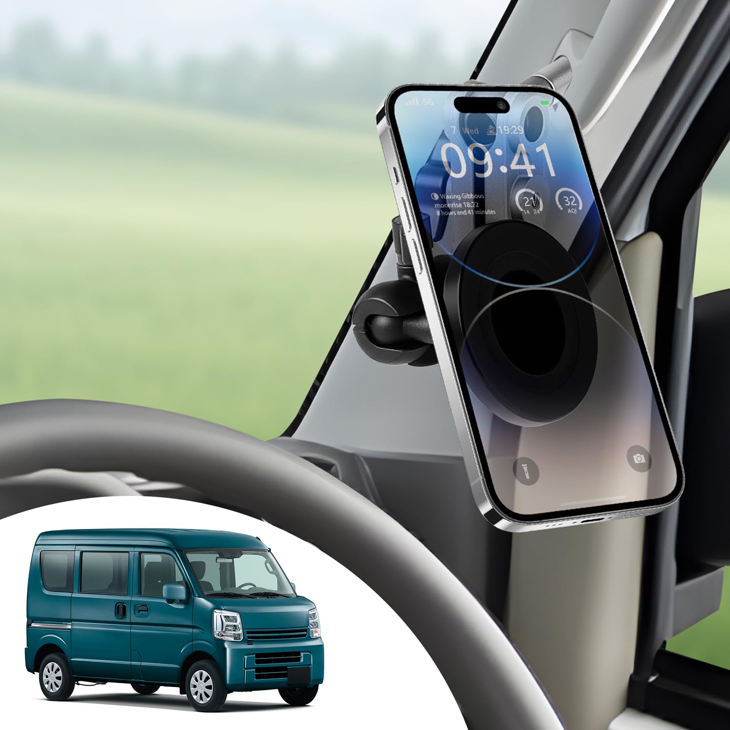 CARTIST エブリイ DA18V DA18W DA17V DA17W スマホホルダー 2015年~ アシストグリップ式 マグネット式 | アルミ, ボルト固定で走行時もズレにくい, 視界に邪魔せず, 送風を邪魔せず, 熱こもり軽減, 360度回転