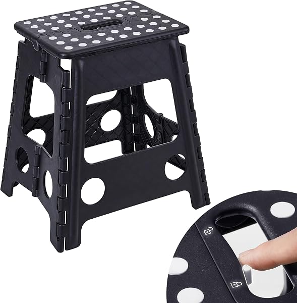 VECELO Step Stool Folding Chair, 2024 New Arrival with Safety Lock Design, Step Ladder, Width 14.2 x Depth 11.4 x Height 15.4 inches (36 x 29 x 39 cm), Black, Folding Stool Chair, Compact, Outdoor - 1